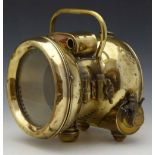 Rotax "Roadlight 266" brass carbide fire engine lamp with a Mangin lens mirror, lamp glass