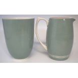 Wedgwood Keith Murray design vase and jug, decorated with a green celadon over white glaze the jug