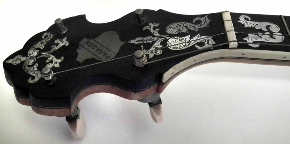 Clifford Essex Paragon four string Tenor Banjo, with engraved pearl headstock and fingerboard - Image 9 of 21