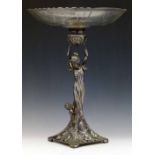 WMF jugendstil table centrepiece, the floral glass dish raised on a female figural stem, height