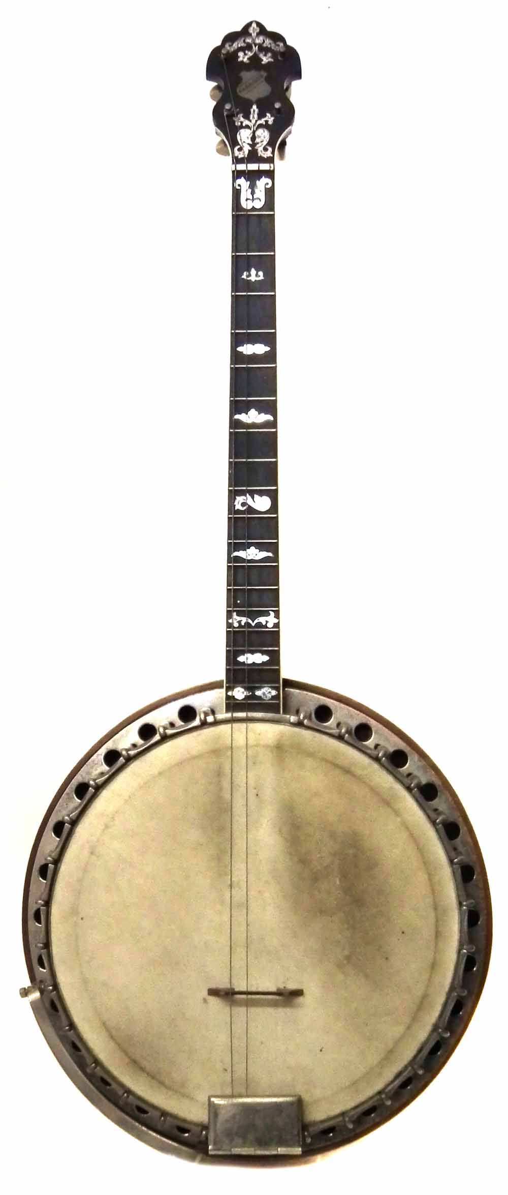 Clifford Essex Paragon four string Tenor Banjo, with engraved pearl headstock and fingerboard