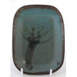 Michael Leach (1913-1985) Yelland Pottery small rectangular dish, painted with a tree, impressed 'Y'