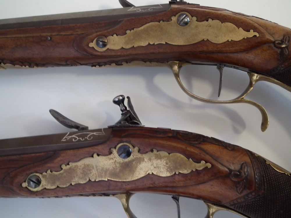 Pair of Bavarian flintlock duelling pistols, with octagonal 50 bore barrels inscribed 'Christoph - Image 9 of 20