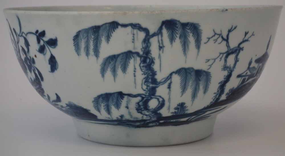 Worcester bowl circa 1760, painted with landslip pattern in underglaze blue, workman's mark to foot, - Image 2 of 7