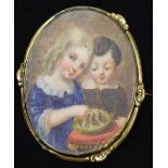 English School, early 19th century,   Portrait miniature of two children, oval, watercolour on