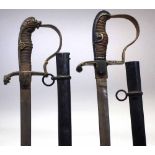 Two Imperial German Infantry Officers swords,   with wire bound grips, one with lion head pommel,