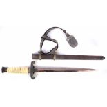 German Third Reich Army dagger, with ivory effect grip, scabbard and knot, 39cm long