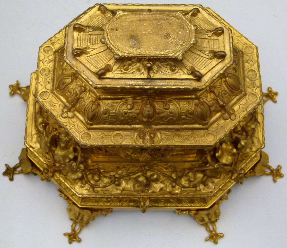 Ormolu jewellery casket in three tiers applied and moulded with naturalistic decoration, height - Image 2 of 17