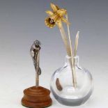 Christopher Nigel Lawrence silver gilt Easter daffodil, 1981 edition of 500, in glass vase, also