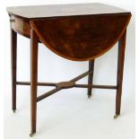 Rosewood Pembroke table, the inlaid and banded oval top over an end drawer on square section legs,
