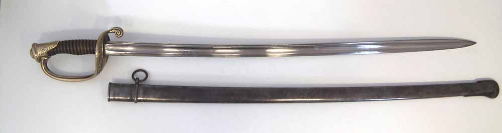 French 1845 Infantry officers Sabre, with engraved 1878 date and marks to blade, with original