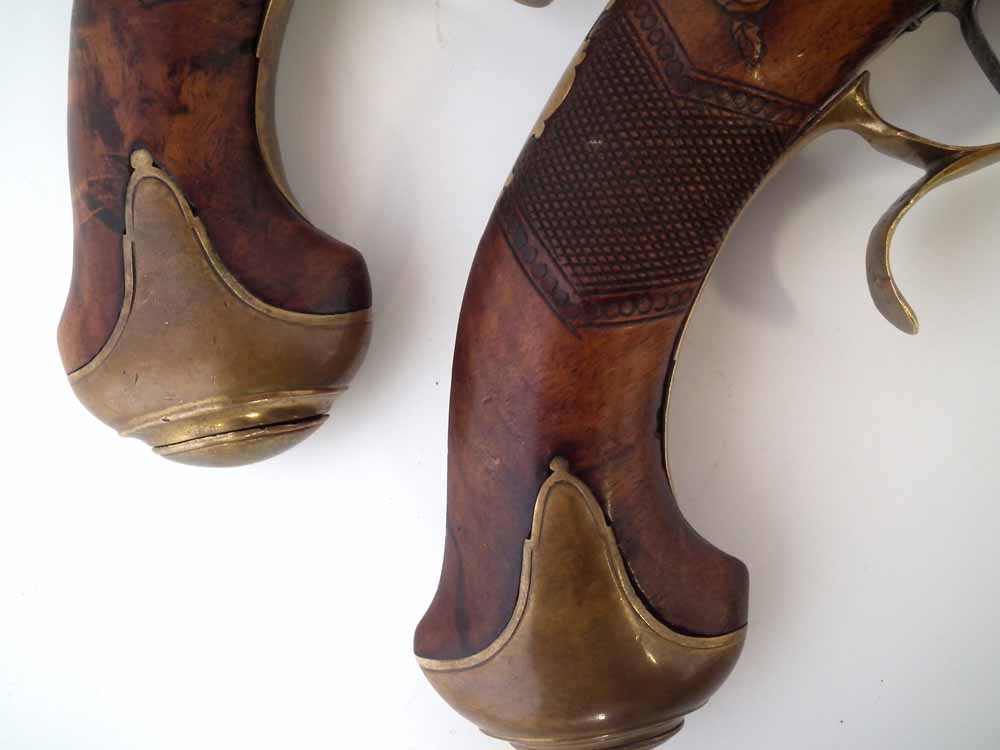 Pair of Bavarian flintlock duelling pistols, with octagonal 50 bore barrels inscribed 'Christoph - Image 3 of 20