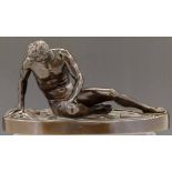 Patinated bronze figure 'The Dying Gaul' after the antique, cast by F. Barbedienne, Reduction
