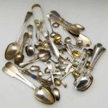 Collection of George III and later mixed silver flatware including a set of six dessert spoons and