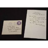 Handwritten letter from L.S. Lowry dated 21 July 1958, the letter is on "The Elms" headed notepaper.