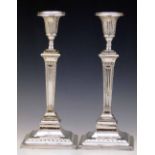 Pair of Old Sheffield Plate neo-classical candlesticks, height 28cm.