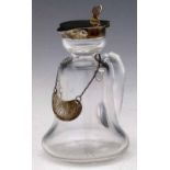 Silver and glass individual bell shaped  "Whiskey" jug Birmingham 1910, with silver label