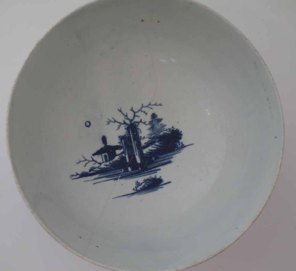 Worcester bowl circa 1760, painted with landslip pattern in underglaze blue, workman's mark to foot, - Image 4 of 7