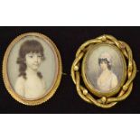 English School, early 19th century,   Two portrait miniatures of a girl and a lady, oval,