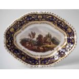 Bloor Derby dish circa 1800   painted with a landscape titled 'View in Derbyshire' within gilt and