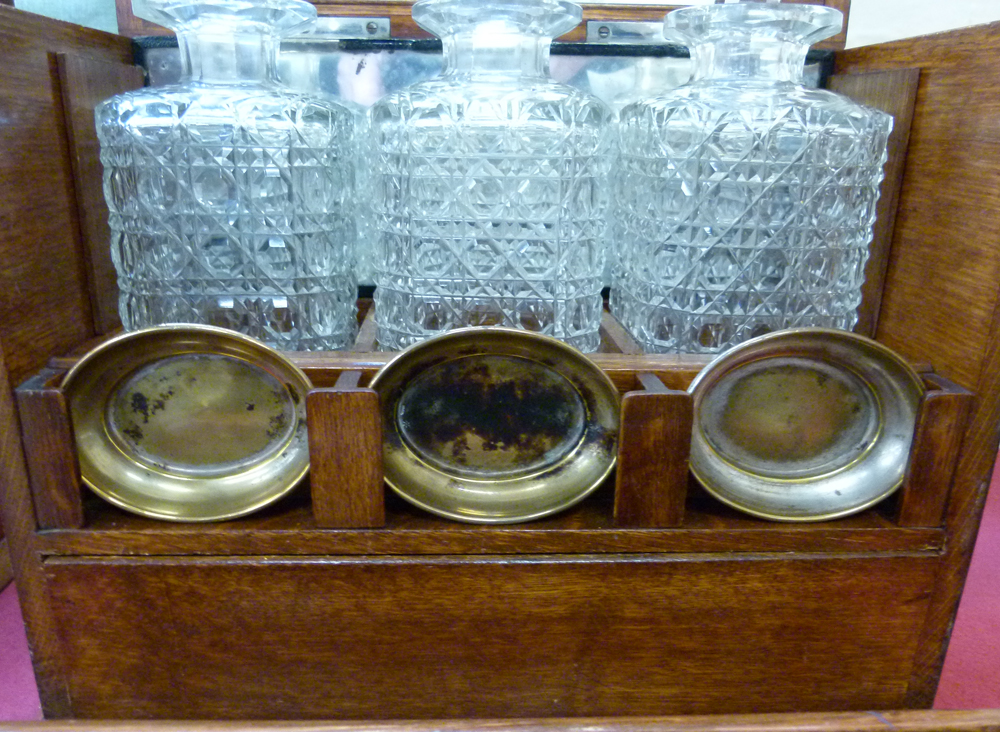 Late Victorian oak table-top liqueur cabinet, the fall front and rising top revealing two drawers, - Image 4 of 14