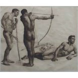 Erich Wolfsfeld (German, 1884-1956),   "Three Archers", etching, plate size 65 x 79cm.; 25.75 x 31.