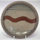 St Ives studio pottery dish attributed to Bernard Leach, painted with a central brown wave and