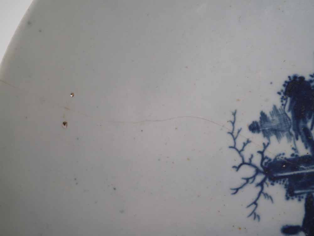 Worcester bowl circa 1760, painted with landslip pattern in underglaze blue, workman's mark to foot, - Image 5 of 7