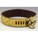 Brass dog collar with stud ornament and padlock, diameter 17.5cm.