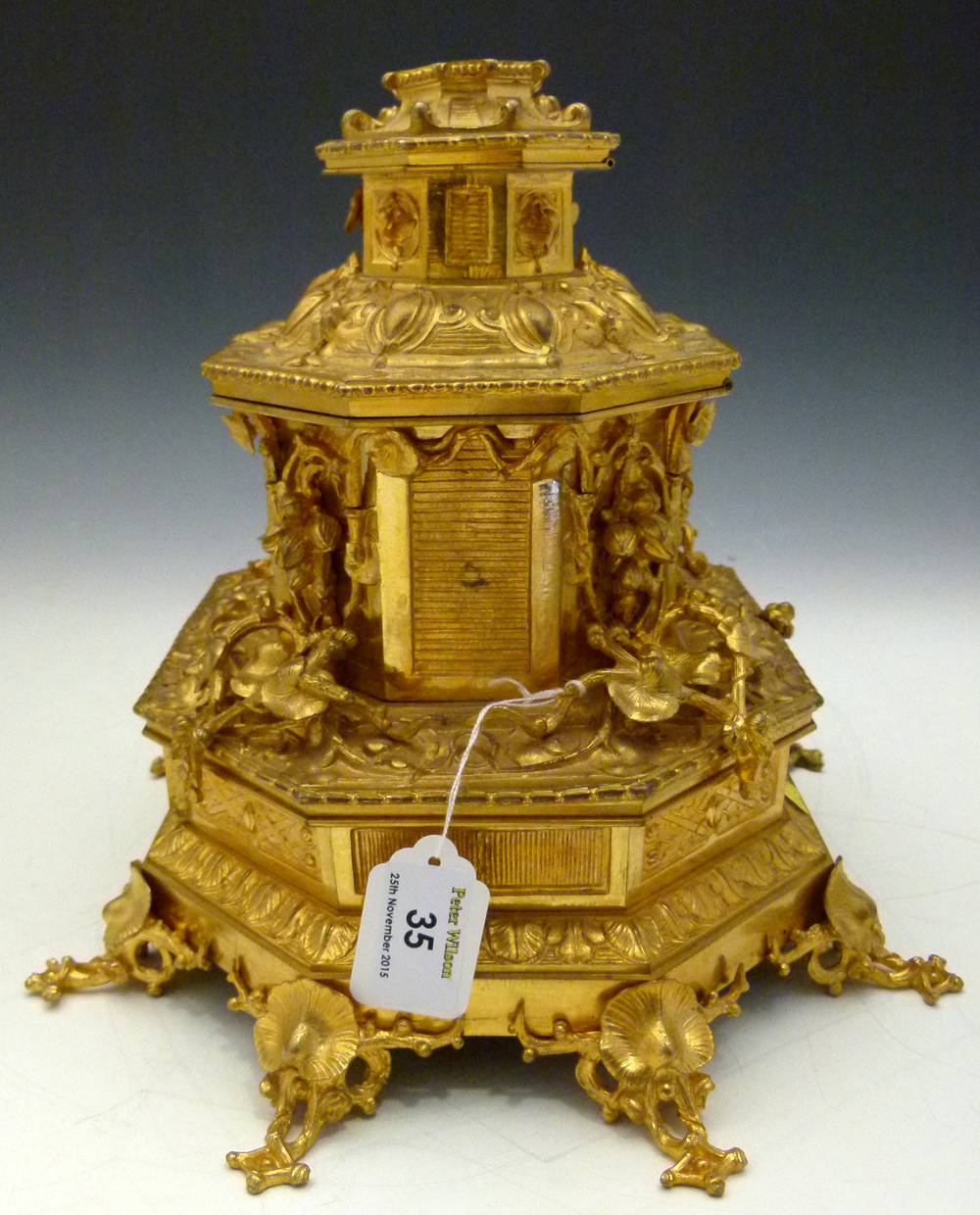 Ormolu jewellery casket in three tiers applied and moulded with naturalistic decoration, height - Image 8 of 17