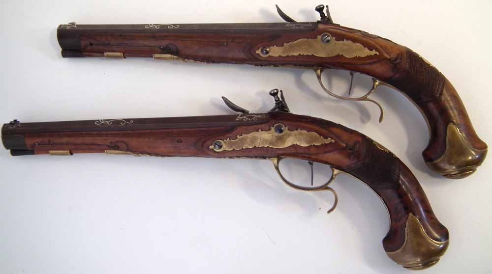 Pair of Bavarian flintlock duelling pistols, with octagonal 50 bore barrels inscribed 'Christoph - Image 8 of 20