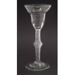 Wine glass circa 1770, with pan topped flaring bowl, mercury twist knopped stem and plain foot, 15cm