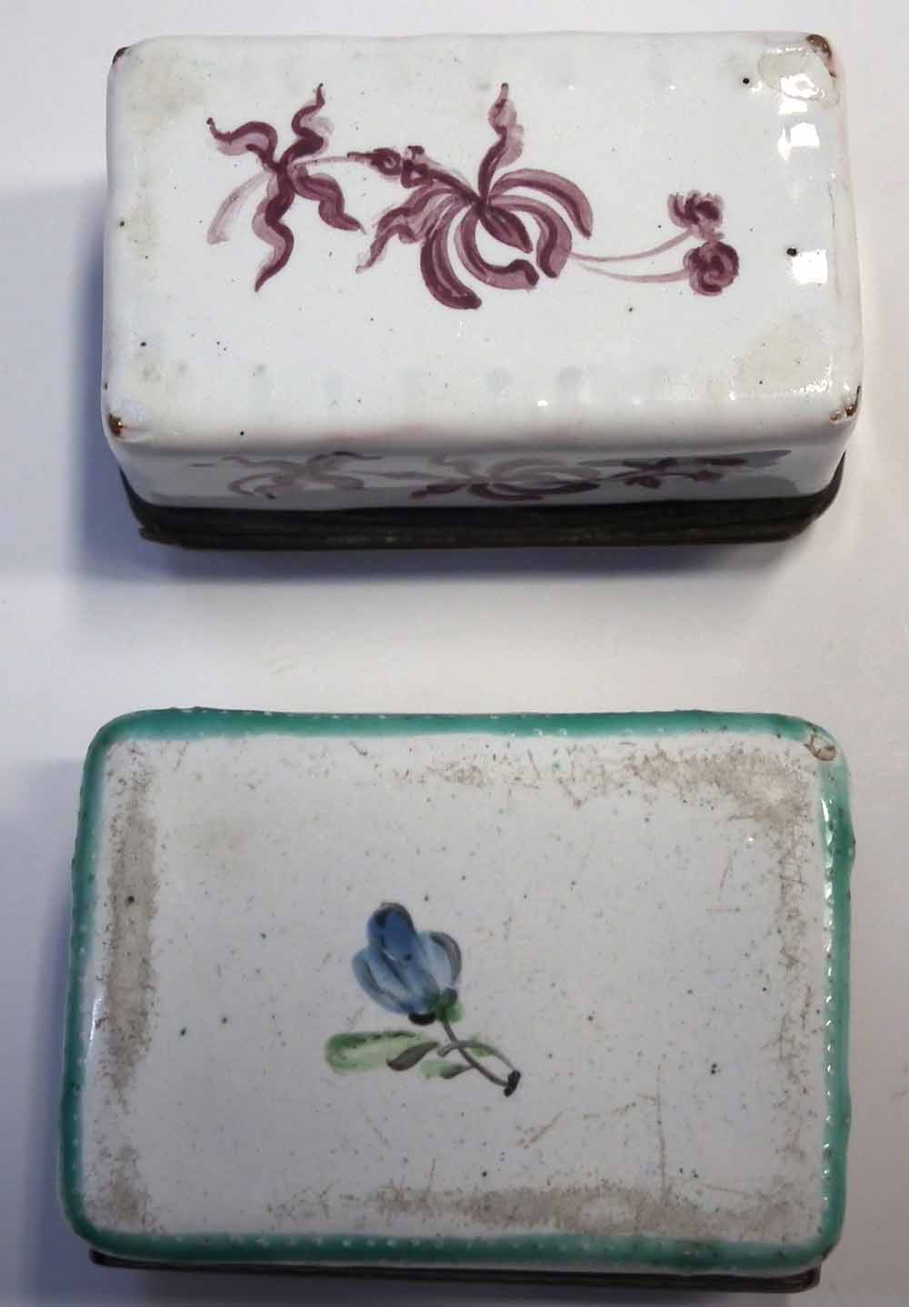Two Enamel boxes, one painted with figures on horseback, the other printed and painted with - Image 4 of 7