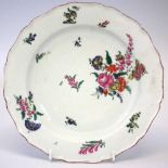 Chelsea plate circa 1755, painted with floral sprays, red anchor painted to the base, 22.5cm