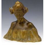 Art Nouveau patinated and gilt bronze female bust after Edouard Fortiny, circa 1900, height 20cm.