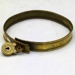 Small brass dog collar, inscribed, with padlock, diameter 10cm.