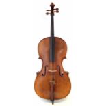 Liu Xi workshops Cello, with two piece lightly flamed back and aged chestnut varnish, with two