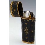 Black shagreen etui with gold pin head decoration, early 19th century, fitted with tweezers, hook,