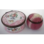 Enamel box, modelled as an apricot, also one other enamel box painted with floral spray within a