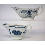 Two Worcester sauceboats circa 1770, both painted in underglaze blue with floral patterns,