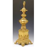 Neo-classical gilt brass table lamp, height 51cm.