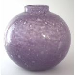 Schneider glass bubble vase with purple coloured body, etched mark to side of base, 20cm high