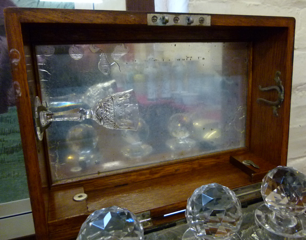 Late Victorian oak table-top liqueur cabinet, the fall front and rising top revealing two drawers, - Image 2 of 14