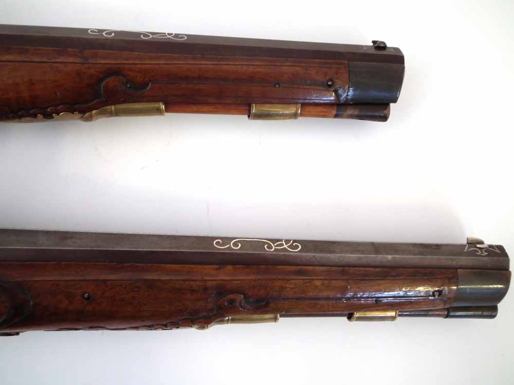 Pair of Bavarian flintlock duelling pistols, with octagonal 50 bore barrels inscribed 'Christoph - Image 4 of 20