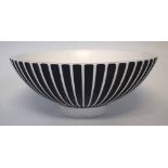 Wedgwood Norman Wilson bowl, with white interior and black fluted body, printed and impressed