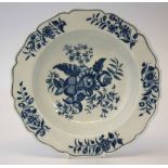 Worcester bowl circa 1770, printed with Pinecone pattern in underglaze blue, crescent mark to