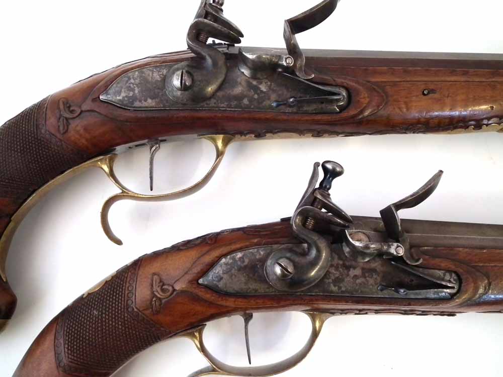 Pair of Bavarian flintlock duelling pistols, with octagonal 50 bore barrels inscribed 'Christoph - Image 2 of 20