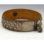 Victorian nickel and leather dog collar, inscribed with a dedication for services rendered 1896 -