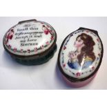 Enamel box, with porcelain cover printed with verse 'Tho small this trifle may appear, accept it and