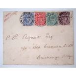 Postal history first day cover KEVII 1st Jan 1902 with 1/2d, 1d, 2182d and 6d values and clear